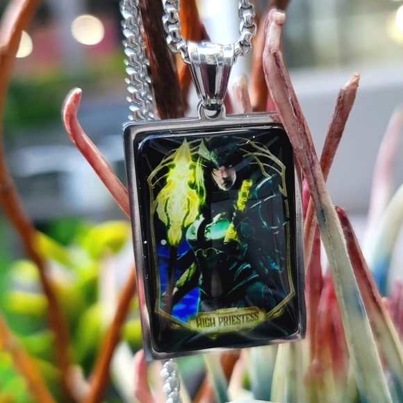 High Priestess Tarot Necklace – Stainless Steel Fire Witch Pendant | Unisex 23½" - Picture 1 of 6